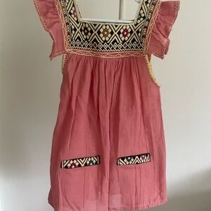 Pink Dress with Geometric Embroidery